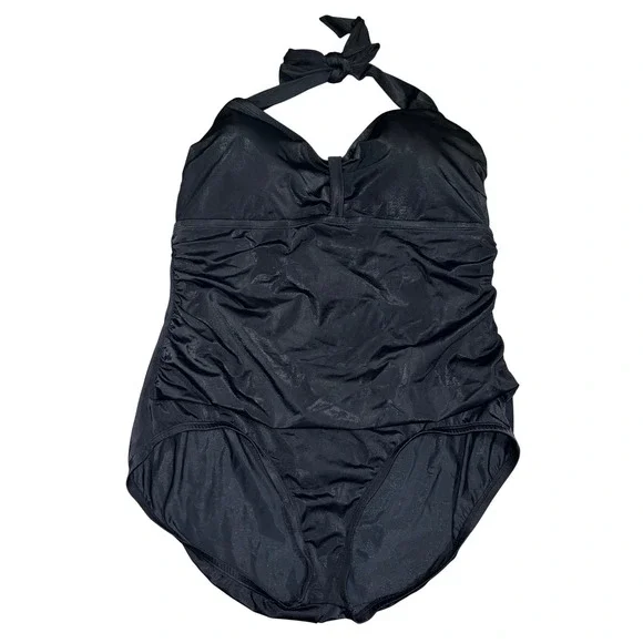 Jantzen Classics Womens Black Ruched One Piece Halter Swimsuit 22W JZSS5596 NEW - Picture 6 of 10